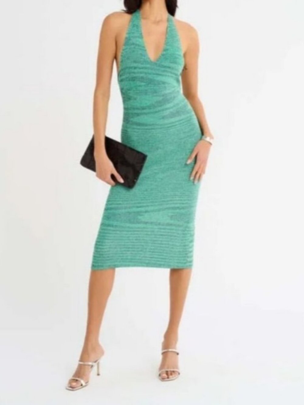 RUMOURED Bodycon Summer Open Back Dress Everglade Green Cocktail Party Halter XS